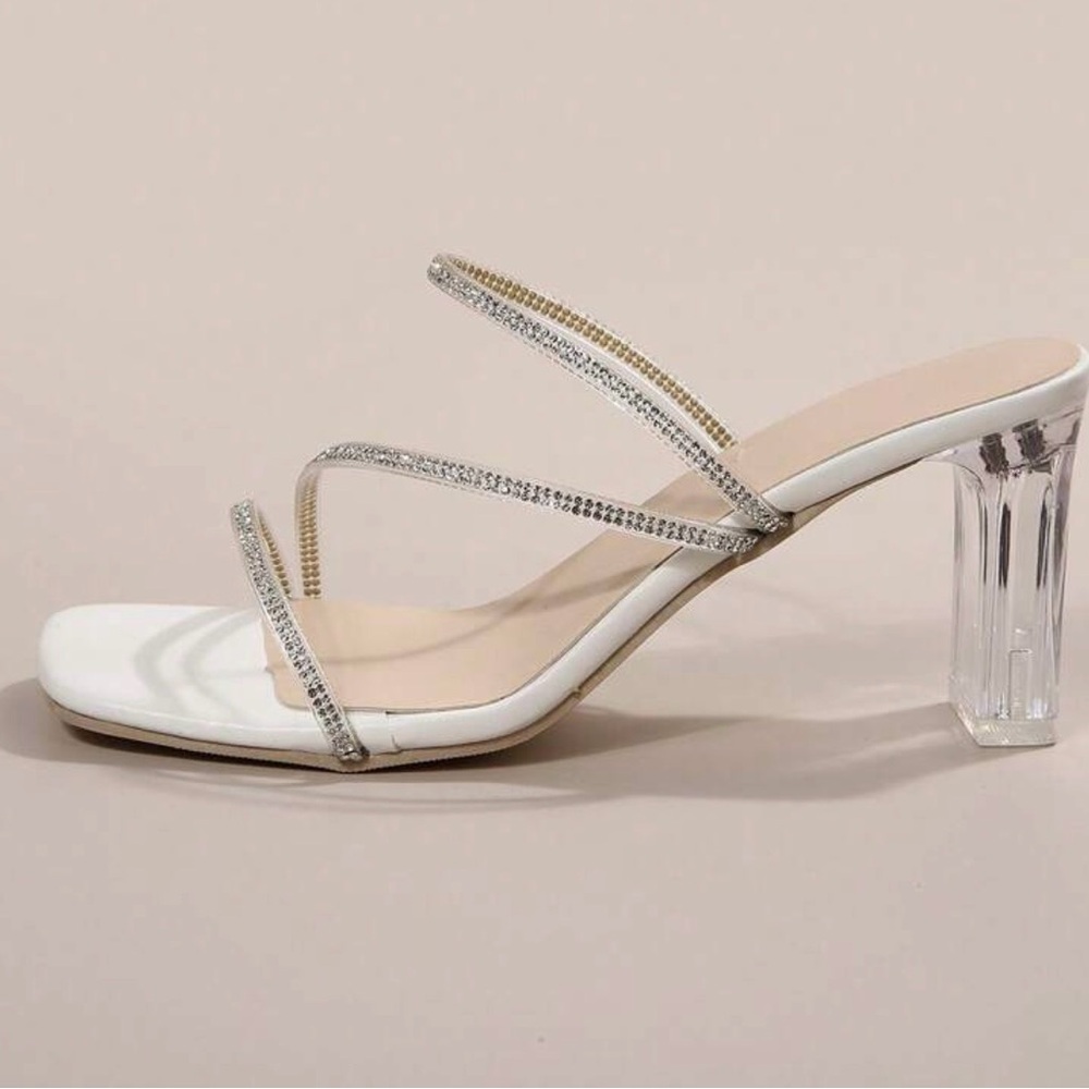 Elegant White Rhinestone Strap Heeled Sandal